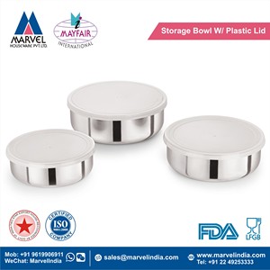 Wholesale Non Magnetic Food Grade Household Stainless Steel Food Snack Serving Storing Bowl With Plastic Lid - Product Image 2