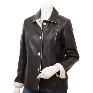 Chaqueta de Cuero de Oveja Genuina para Mujer, Diseño Personalizado con Logotipo, Impermeable, Rellena, Transpirable, para Todas las Temporadas, Teñido Liso, Personalizada - Product Image 1