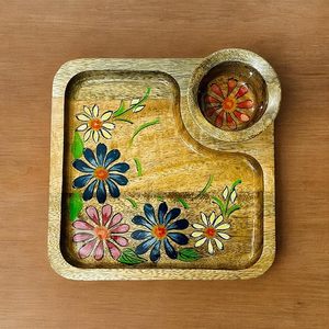 Plateau de service en bois multifonctionnel avec décorations en carreaux colorés pour servir des fruits secs, des noix, des chocolats et des chutneys - Product Image 6