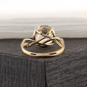 แหวนเพชรทรงกลมแบบโปรตุเกส ดีไซน์ลายเถาวัลย์ ทองคำขาว 14K แหวนหมั้นเพชรเม็ดเดี่ยว - Product Image 3