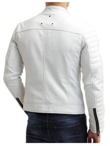 Chaqueta de Motocicleta de Cuero Blanco Acolchada para Hombre, Modelo FJM007 - Product Image 2