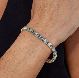 Emerald Cut Moss Agate Stone Gold Plated Sterling Silver Elegant Green Gemstone Tennis <b>Bracelet</b> Luxury Gift for Women's - Product Image 3