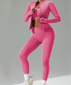 Ensemble de sport uni pour femme, idéal yoga et fitness, respirant, écologique, taille élastique, imprimé, polyester/coton - Product Image 3