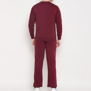 Ensemble de survêtement pour homme, couleur bordeaux, manches longues, col rond, couleur unie, décontracté, pantalon de jogging, respirant, 100% coton, coupe classique, automne - Product Image 2
