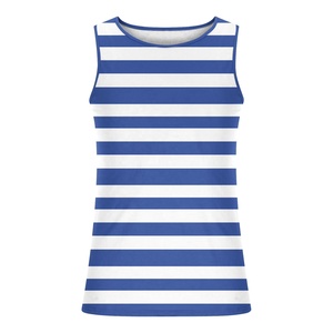 Wholesale Lightweight Custom <b>Men's</b> Blue <b>White</b> Striped Sleeveless Tank Top O-Neck Casual Knitted <b>Vest</b> Horizontal Stripe Tank Top - Product Image 3