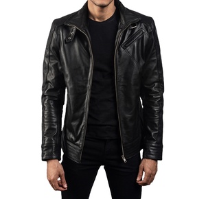 Vente en gros vestes en cuir de haute qualité pour hommes printemps automne solide col montant personnalisé bonne qualité veste pour hommes à la mode - Product Image 5