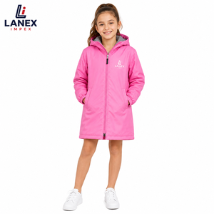 Custom Kids Waterproof Swim Parka Jacket with Hood | Windproof Fleece Lined Long Changing <b>Robe</b> <b>Coat</b> for Swimming Surfing & Beach - Product Image 1
