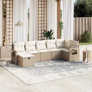 Conjunto de Sofás Modulares Grandes de Ratán Sintético Beige para Jardín, Muebles de Jardín Modulares Cómodos - Product Image 1