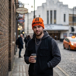 Custom Orange Knit Beanie Hat Black Logo Ribbed <b>Winter</b> <b>Cap</b> Unisex Streetwear Fashion Headwear Wholesale Manufacturer OEM - Product Image 2