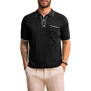 2025 Polos de Golf para hombre, camisas informales con botones, punto sólido, manga corta, ajuste clásico, diseño acanalado - Product Image 2