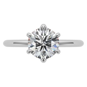 Bague de fiançailles classique en moissanite ronde brillante en or blanc 14 carats, solitaire à 6 griffes, pour demande en mariage - Product Image 2