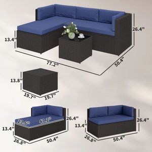 Conjunto de Muebles de Terraza de 3 Piezas en Azul Marino, Conjunto de Jardín para Exteriores - Product Image 6
