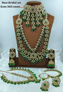 Nuevo Conjunto de Joyería Nupcial de Aleación con Circonita Verde Bañado en Oro, Collar, Pendientes, Pulsera y Tobillera para Mujer, Moda para Bodas y Fiestas - Product Image 1