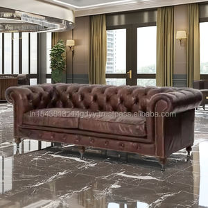 Sofá Chesterfield de 3 plazas, sofá chaise lounge, sofá seccional para sala de estar, oficina, habitación de invitados, cuero sintético marrón - Product Image 2