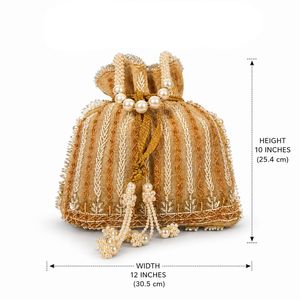Sac de soirée brodé à la main avec poignée dorée et perlée, sac Potli fait main - Product Image 6