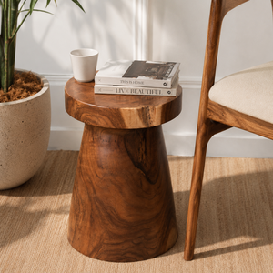 ARTERRA Premium Teak Wood Pedestal <b>Stool</b> Modern Round Side <b>Table</b> Luxury Accent End <b>Table</b> for Living Room - Product Image 4