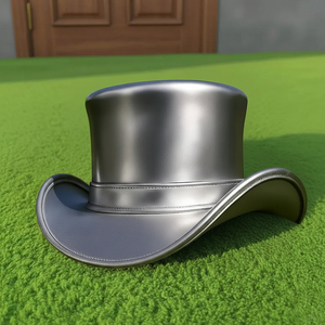 Chapeau haut-de-forme en cuir argenté métallisé de qualité supérieure, fait main, style steampunk, pour Noël et les festivals - Product Image 3