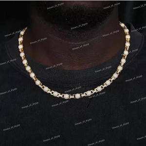 Collar de Eslabones Gruesos con Incrustaciones de Plata, Cadena Hip Hop de Lujo Plateada, Joyería de Plata para Fiestas, Regalo - Product Image 2