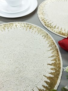 Luxury Eco-Friendly Customizable Decorative Handmade <b>Beaded</b> Floral Pattern <b>Placemat</b> Premium Home Styling Artisan Quality - Product Image 6
