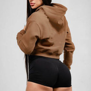 Street Wear Drop Shoulder <b>Top</b> Dark Grey Fleece Inside Long Sleeve Cropped Sweater <b>Crop</b> <b>Top</b> - Product Image 5