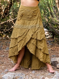 Falda Larga de Algodón Boho con Estampado Artesanal y Abertura Lateral para Mujer, Ideal para Festivales y Viajes - Product Image 2