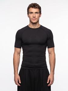 Men's <b>Black</b> Slim Fit Short Sleeve <b>Compression</b> T-<b>Shirt</b> Quick Dry Knitted O-Neck Solid Color Athletic Wear - Product Image 1