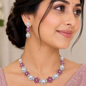Ensemble collier et boucles d'oreilles pour femme JeweleMarket, plaqué or, pierres en cristal, style ethnique, mariage, fiançailles, anniversaire, Maharashtra - Product Image 4