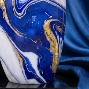 Blue White Marble Cremation Urn Metal <b>Memorial</b> <b>Keepsake</b> Vase Adult Ashes Container Custom Design - Product Image 3