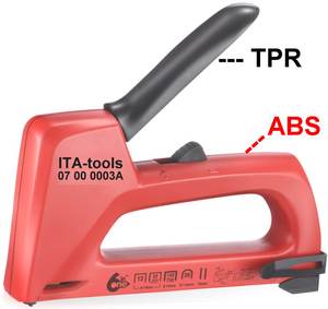 Pistolet à agrafes robuste 6-en-1 en plastique rouge avec poignée en TPR noir, actionné manuellement - Product Image 2