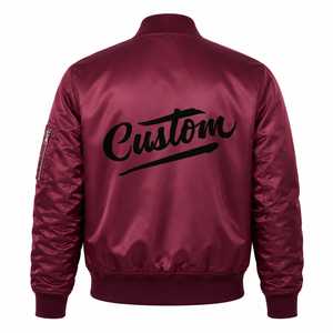 เสื้อแจ็คเก็ตบอมเบอร์สีแดงเบอร์กันดีสำหรับผู้ชาย คอตั้ง ปักโลโก้ด้านหน้า ซับในผ้าซาติน โพลีเอสเตอร์/คอตตอน สไตล์ลำลอง สำหรับฤดูหนาว สตรีทแวร์ - Product Image 4