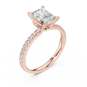 Bague de fiançailles solitaire en or rose avec diamant de laboratoire taille radiant et bande pavée pour femme - Product Image 4