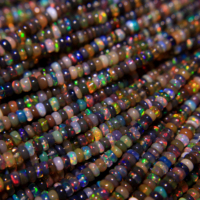 Perles d'Opale Noire Éthiopienne 100% Naturelle Grade AAA, 3mm-5mm, Trou de Perçage de 0.40mm, Rondelle Lisse, Pierre de Naissance d'Octobre, Gemmes Hasnain pour