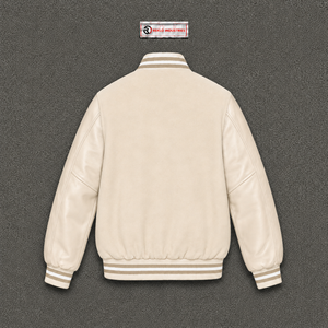 Chaqueta Letterman Premium Beige para Hombre, Clásica, Informal, de Felpa, Estilo Universitario, Corte Cómodo, Cuello Regular, Poliéster - Product Image 6