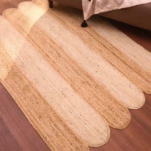 Tapis en jute moderne réversible tressé à la machine, à bords festonnés, écologique, rayé blanc naturel pour la maison et l'hôtel - Product Image 3