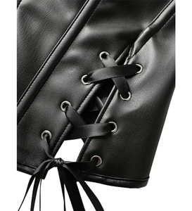 Conjunto de Vestido Corsé de Cuerpo Entero con Varillas y Falda, Corsé Overbust de Cuero Genuino, Mini Corsé con Cuello en V de Encaje y Cola Larga, Natural - Product Image 2