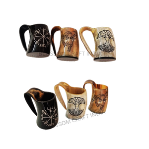 Auténtica Jarra Vikinga de Cuerno de Buey, Mini Jarra para Beber, Tallada a Mano con Símbolo de Lobo y Correa de Cuero, Regalo de Navidad - Product Image 2