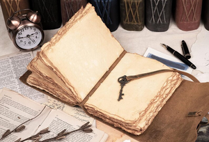 Diario Grimoire de Tapa Dura de Cuero Azul, Libro de Hechizos Antiguos con Llave de Esqueleto, Encuadernación en Espiral Libre de Ácido, A6 7x5 Pulgadas, Promocional para Viajes - Product Image 3