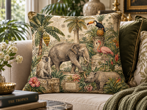 ปลอกหมอนอิงลายช้างเขตร้อนสไตล์วินเทจ ของตกแต่งบ้านสุดหรู - Product Image 4