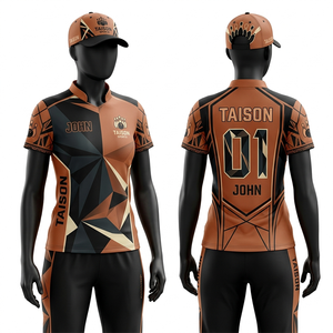 Women <b>bowling</b> jersey high quality 175 GSM polyester fabric moisture wicking brown black angular heat sublimation custom logo - Product Image 1