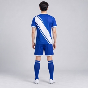Conjunto de Uniforme de Fútbol para Hombre con Rayas Diagonales Azules y Blancas, Camiseta de Fútbol Transpirable de Poliéster, Pantalones Cortos, Uniforme Deportivo para Adultos - Product Image 6