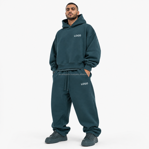 Ensemble deux pièces à épaules tombantes avec logo imprimé personnalisé, en tissu polaire brossé, col côtelé, poche kangourou, OEM, mode streetwear - Product Image 1