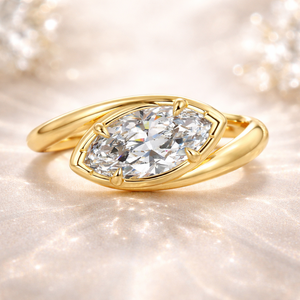 Bague de fiançailles solitaire en or massif 10K plaqué rhodium, diamant de laboratoire certifié IGI, taille marquise, 3 carats, design croisé et audacieux - Product Image 4