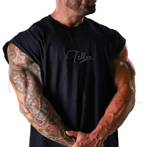 Débardeur de sport en maille respirant à séchage rapide 100 % coton col rond noir sans manches coupe athlétique pour homme marque privée - Product Image 4