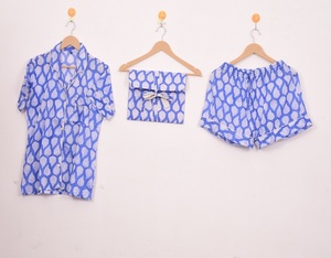 Conjunto de Pijama de Algodón Estampado a Mano de Primera Calidad, Camisa de Manga Corta con Pantalones Cortos y Bolsillo, Ropa de Dormir de Verano, Ropa de Noche Informal - Product Image 2