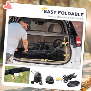 Poussette de jogging grise 3 en 1 pour petits chiens et chats Transporteur détachable pour animaux de compagnie avec panier de rangement - Product Image 5
