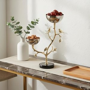 <b>Bird</b> Branch Decorative Metal Serving Bowl <b>Stand</b> Silver Gold Finish Fruit Dry Fruit Snack Bowl for Home Decor - Product Image 5