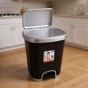 CUBO PEDAL 18L Cestino Nero con Coperchio Argento Design Flip-Top, Contenitore Funzionale per Rifiuti - Product Image 2