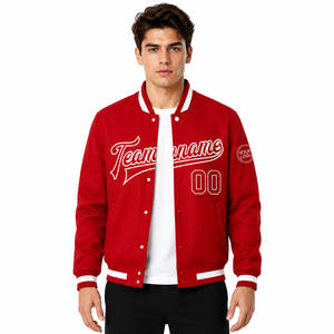 Chaqueta Varsity Roja para Hombre, Estilo Vintage Letterman, Cierre de Broches, Puños Acanalados, Prenda Exterior Informal, Chaqueta con Bordado y Estampado OEM - Product Image 2