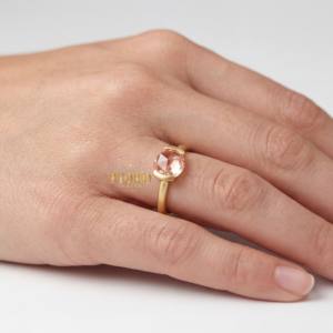 Anillo de compromiso solitario de oro macizo con diamante talla rosa, elegante para fiesta de bodas, propuesta de matrimonio, joyería fina para mujer, regalo. - Product Image 4