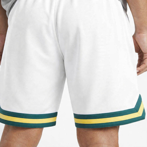 Shorts en coton blanc pour homme avec cordon de serrage et bordure verte et jaune, coupe classique, vêtements de sport d'été - Product Image 4